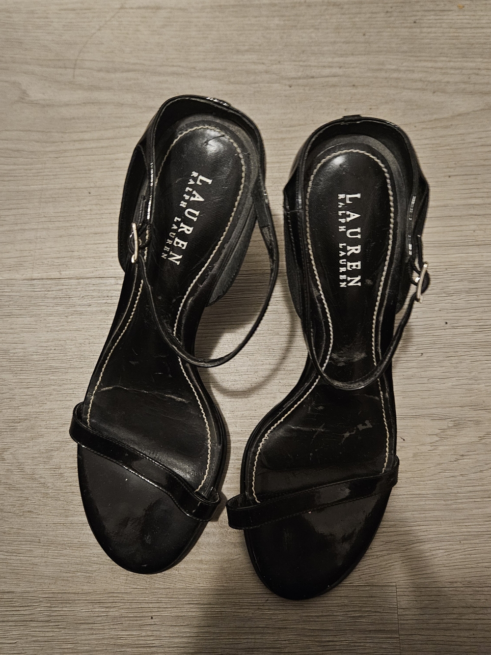 Ralph Lauren Black Patent Leather Slingback Heels